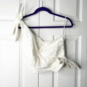 Ashley Park x RTR White One Shoulder Tie Bow Crop Top Women's Size X-Small XS